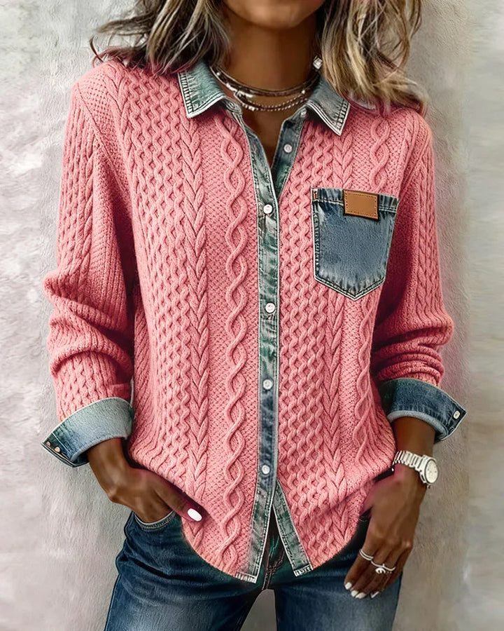 Janelle – Cable Knit Denim Patchwork Top