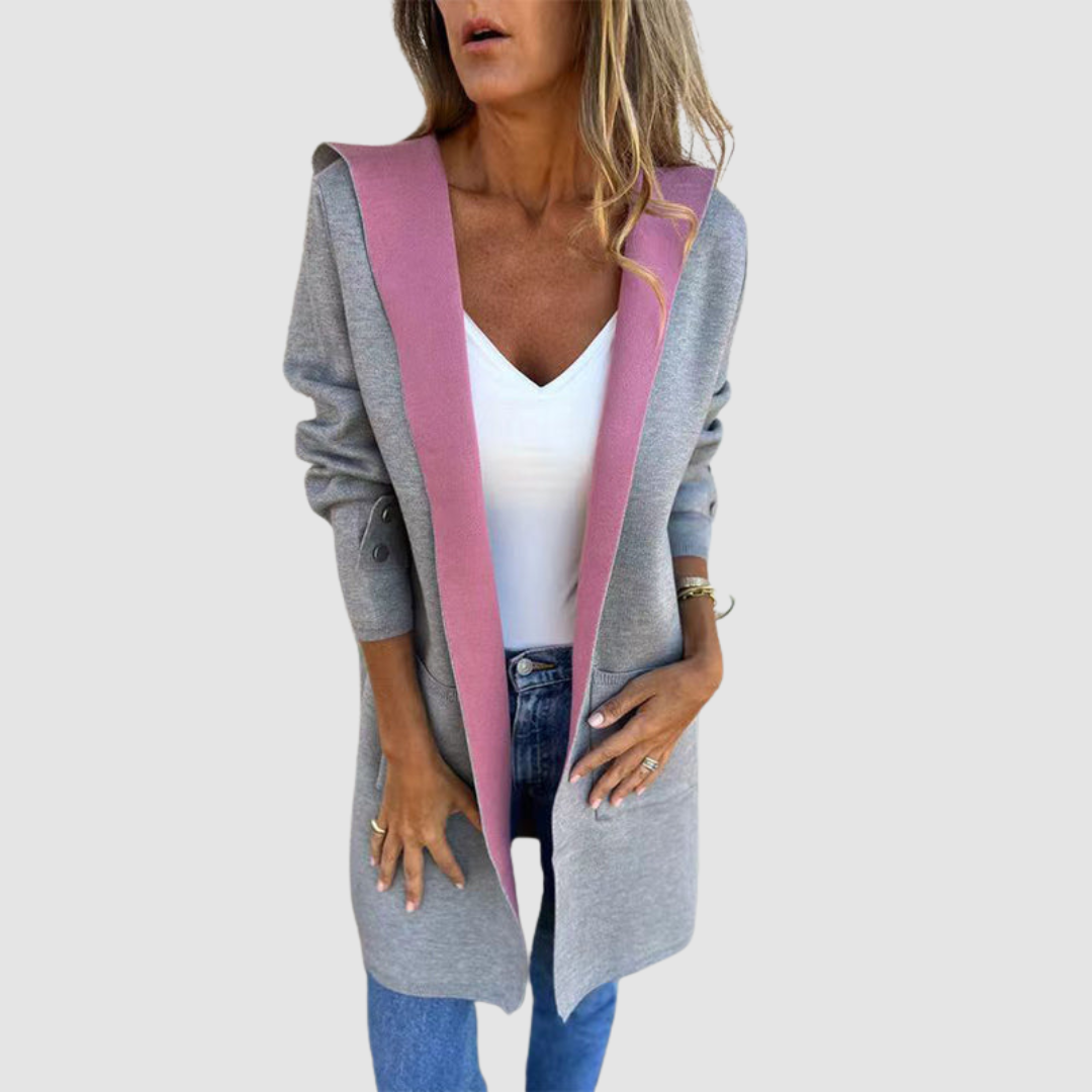 Winona – Hooded Colorblock Open-Front Cardigan