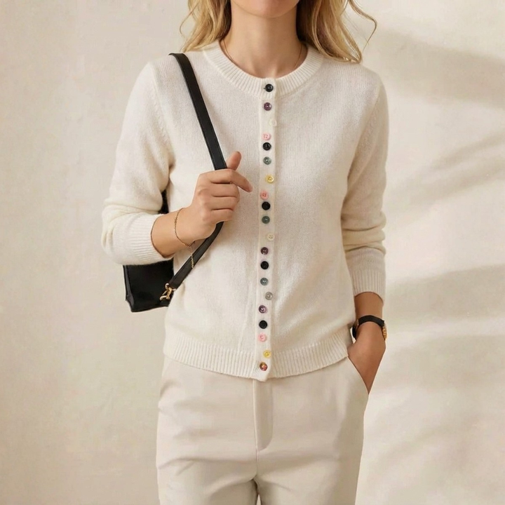 Merle – Crew Neck Cardigan with Multicolor Buttons