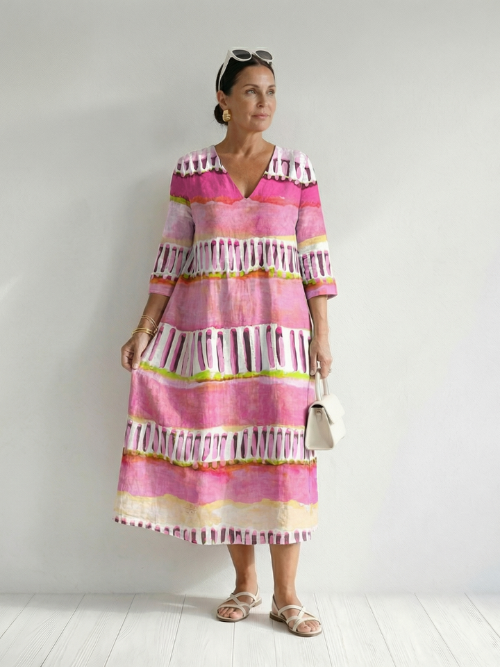 Penelope | Easy Flow Patterned Stripe Midi Dress
