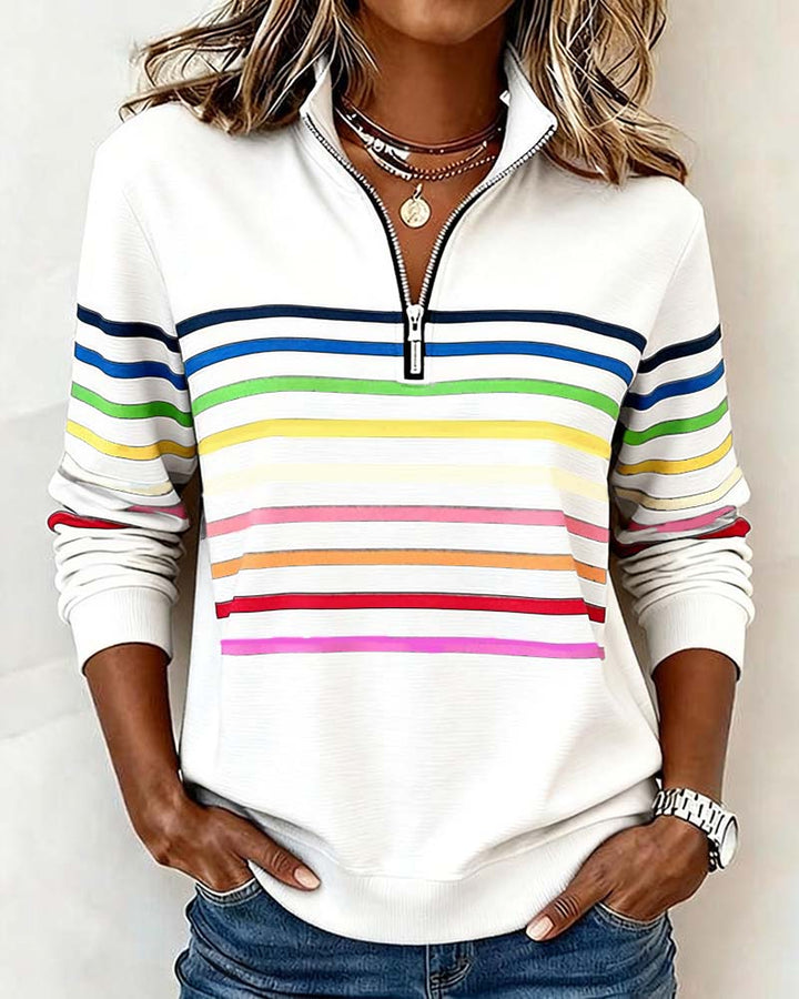 Edna – Striped Quarter-Zip Casual Sweatshirt