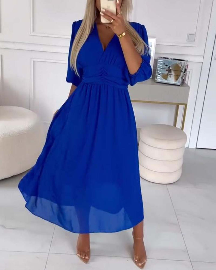 Emmaline | V-Neck Solid Color Waist Dress