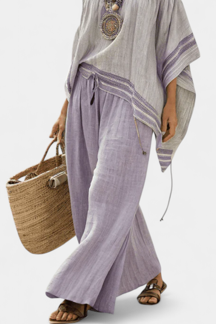 Sandhya | Elegant Off-Shoulder Top & Wide-Leg Striped Pants