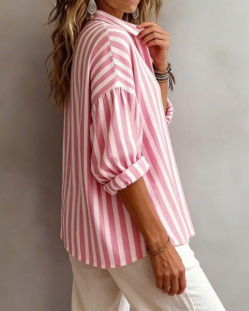 Jayda | Loose Striped Blouse with Collar