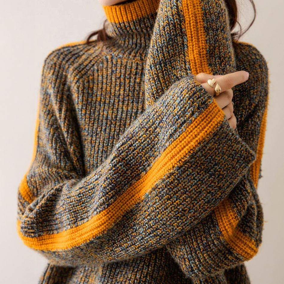 Mary – Turtleneck Contrast Trim Knit Sweater