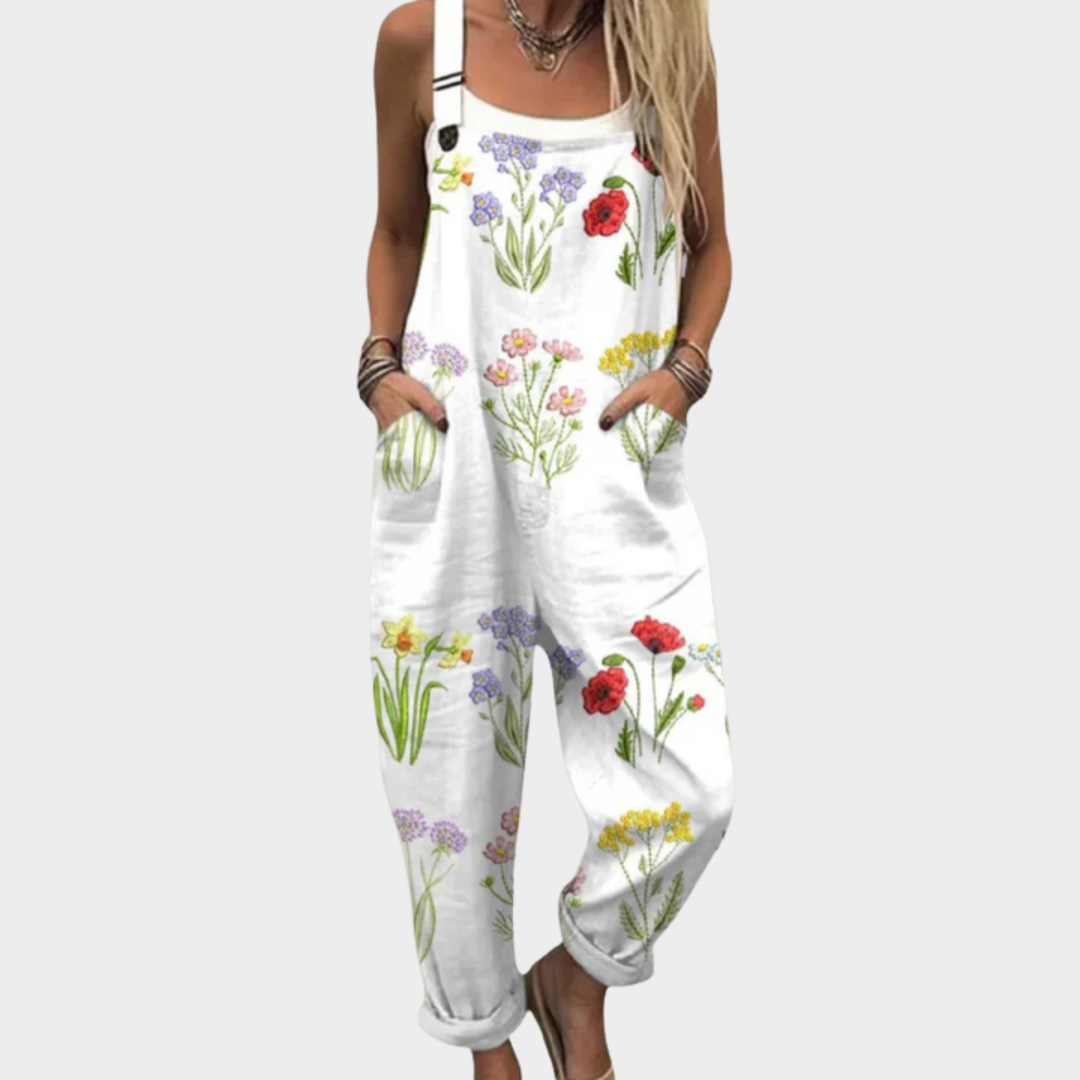 Madelyn | White Floral Overalls