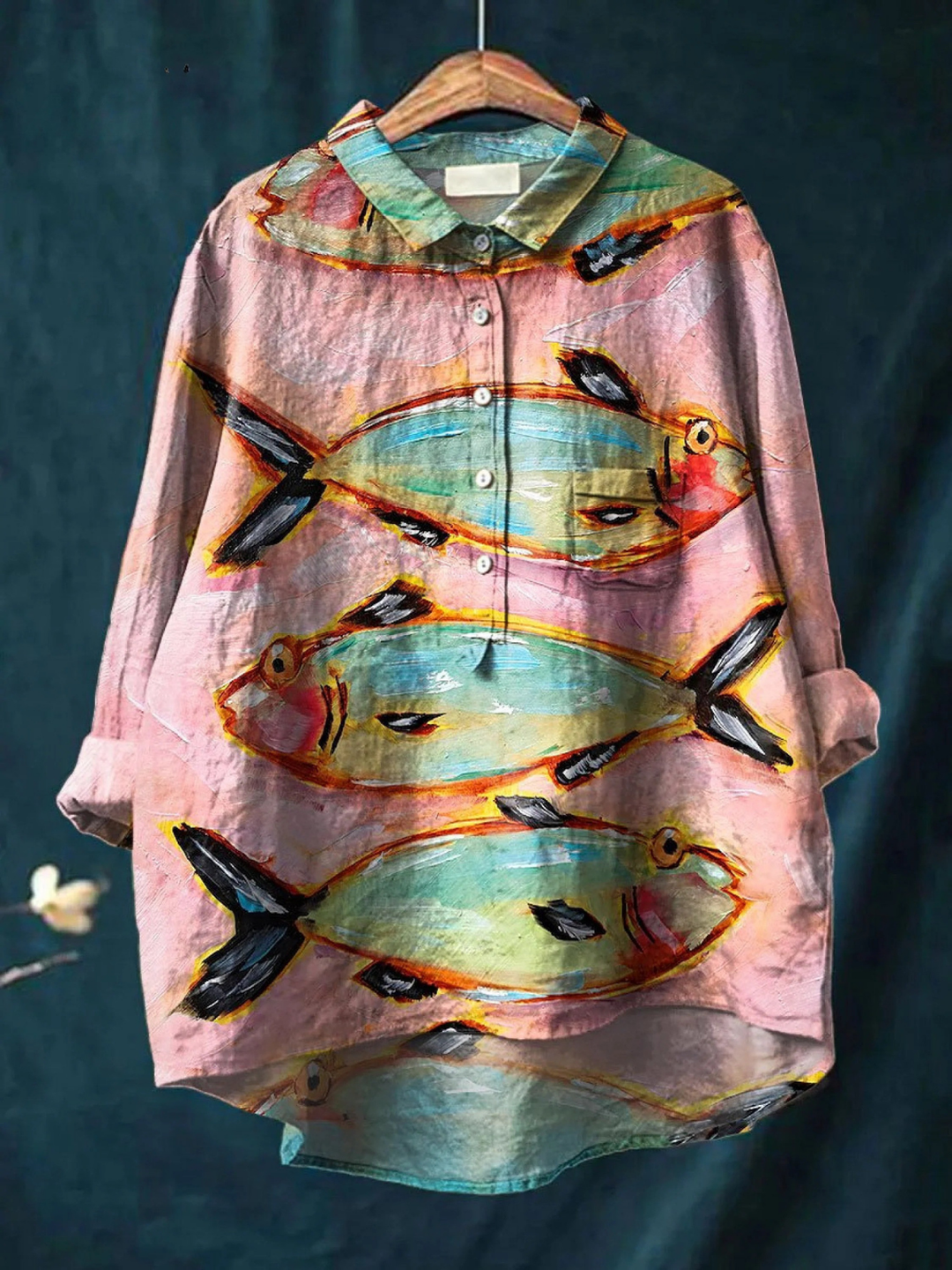Guadalupe | Women's Vintage Fish Art Print Casual Shirt