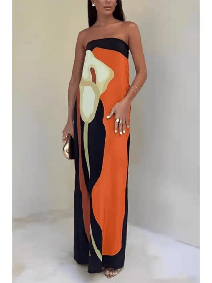 Nala | Coastal Chic Strapless Printed Maxi Party Dress