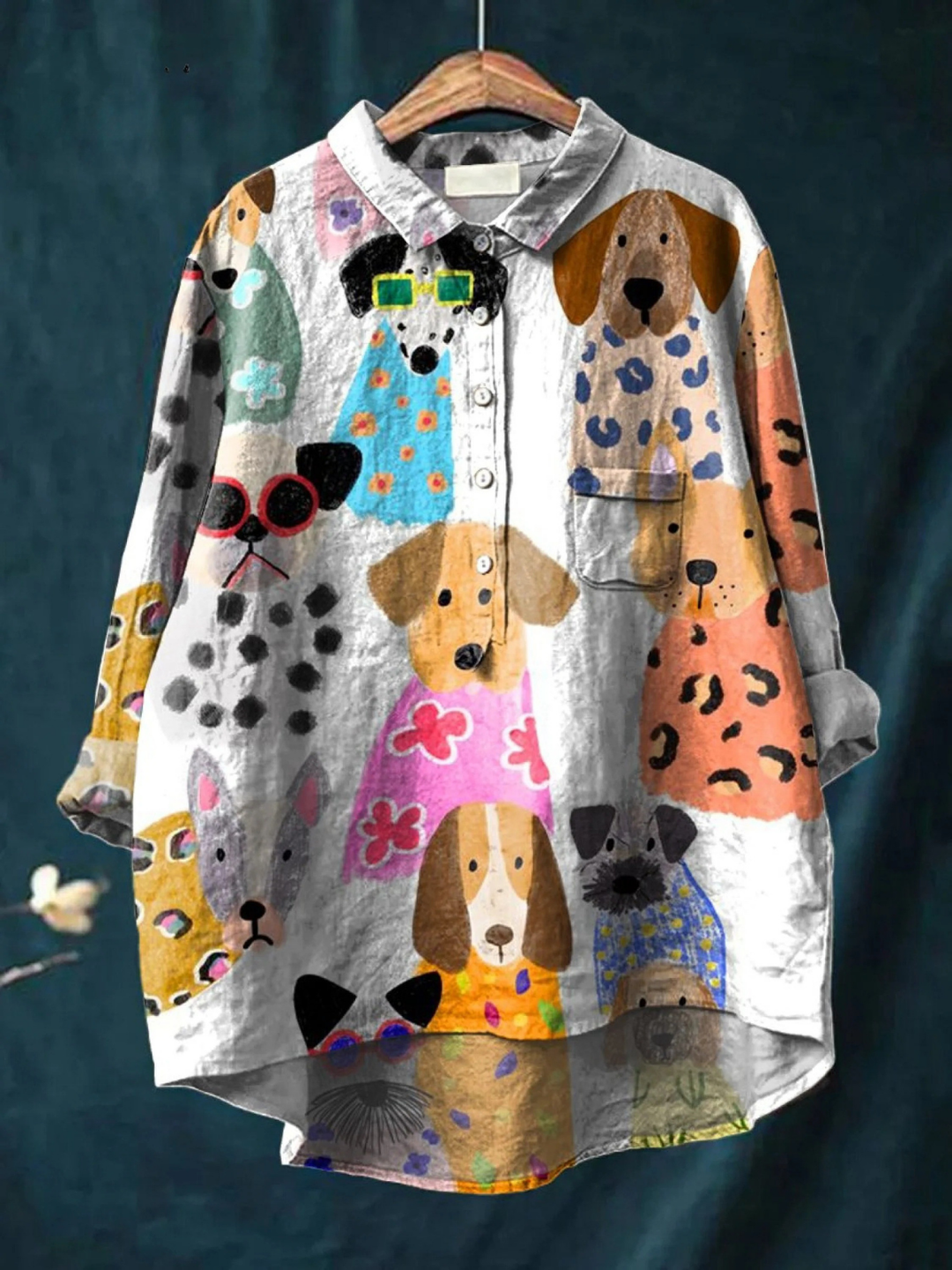 Mariah | Women's Colorful Fun Cartoon Puppy Print Casual Shirt