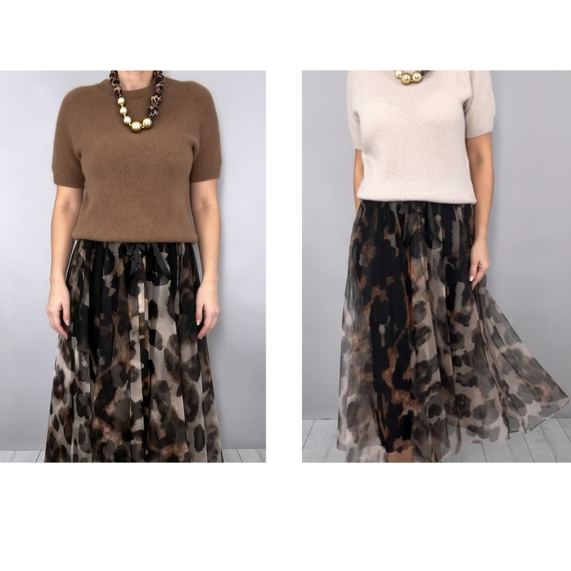 Precious | Leopard Flowy Skirt and Sweater Set