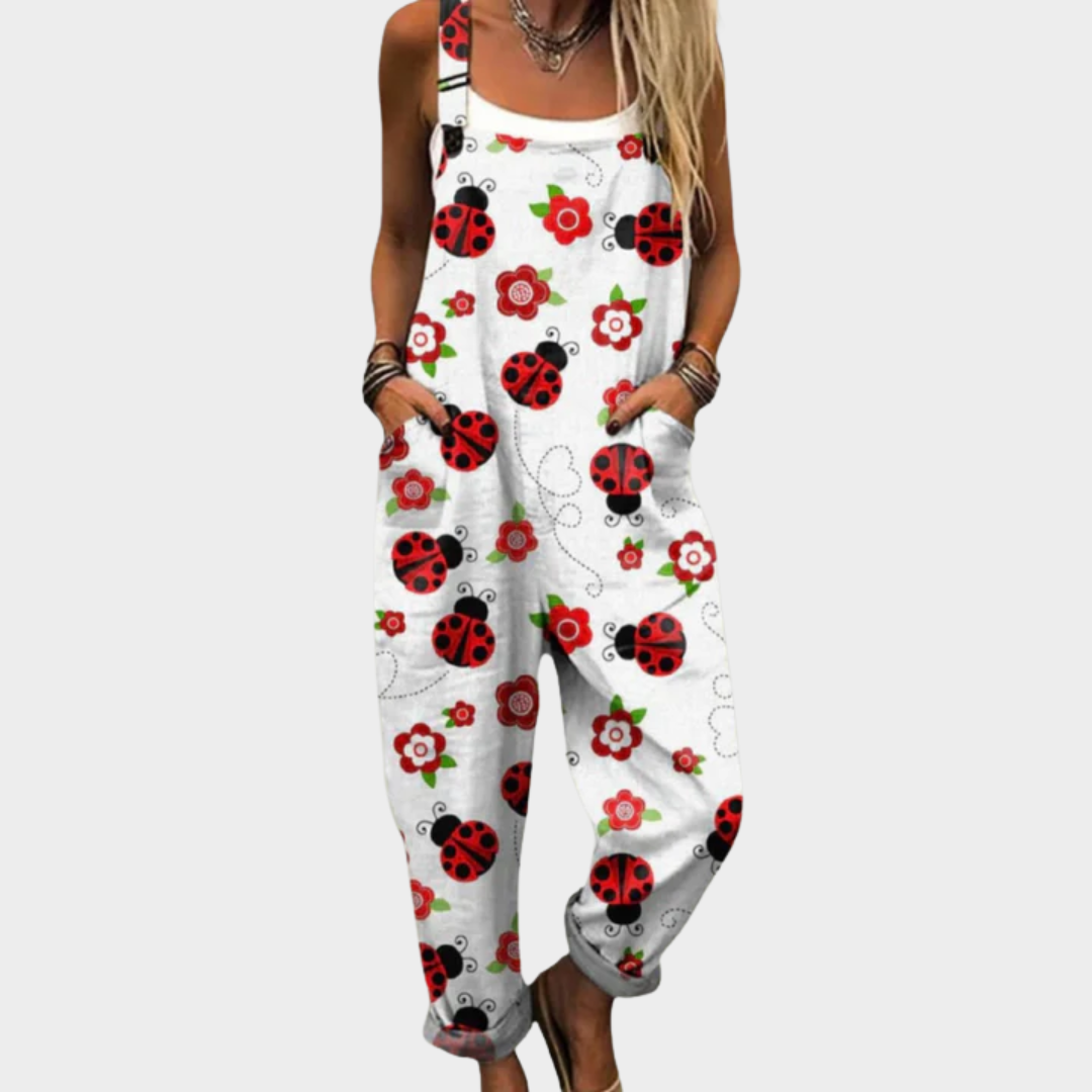 Hazel | White & Red Overalls