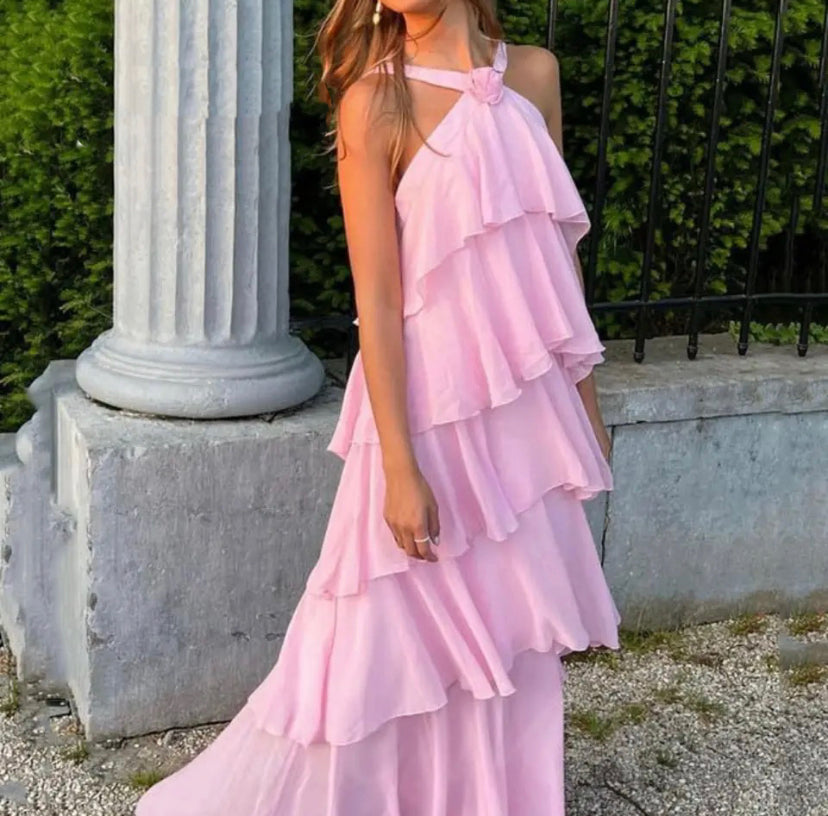 Adriana | Halterneck Ruffle Maxi Dress
