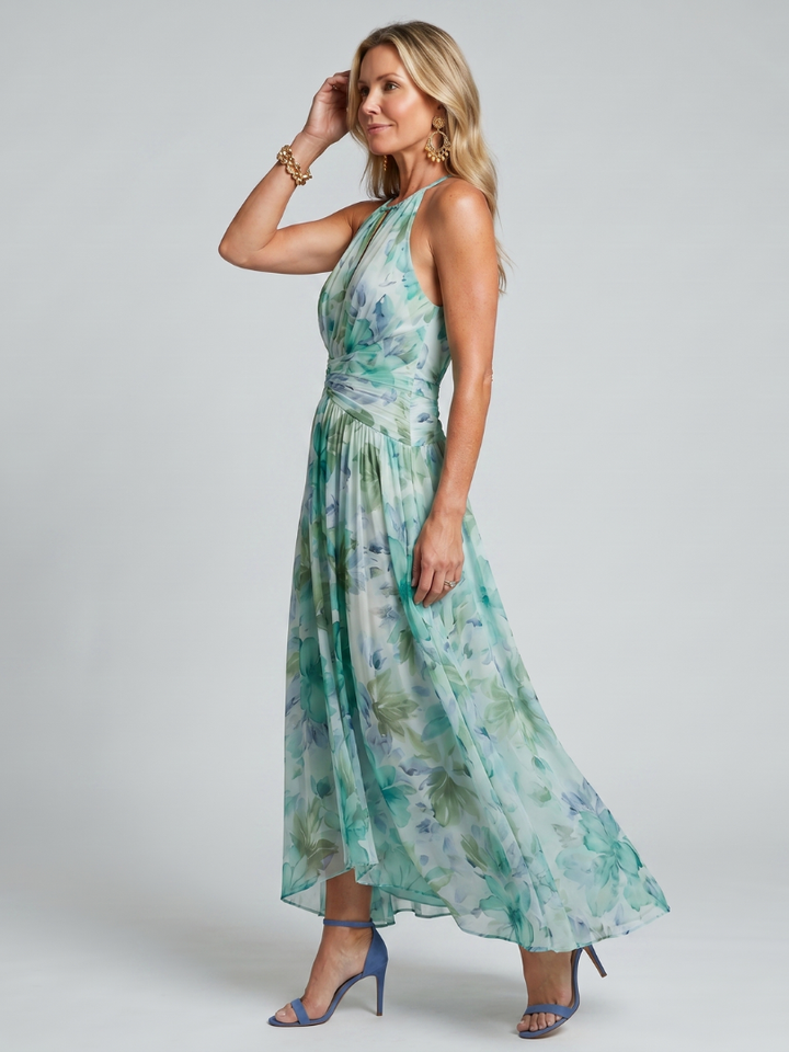 Charlotte | Pleated Halter Floral Midi Dress