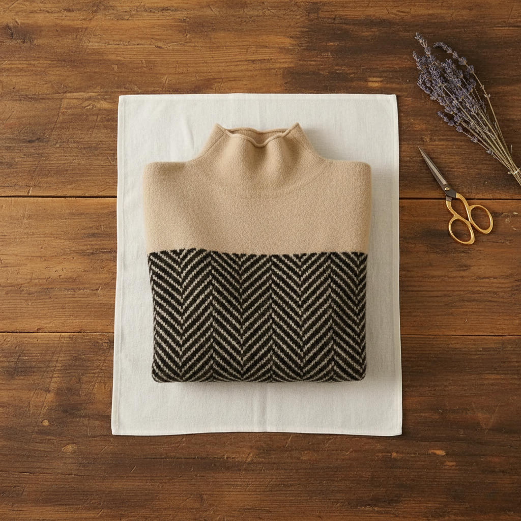 Kari – Herringbone Knit Turtleneck Sweater