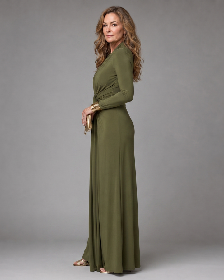 Sienna | Deep-V Long-Sleeve Maxi Dress