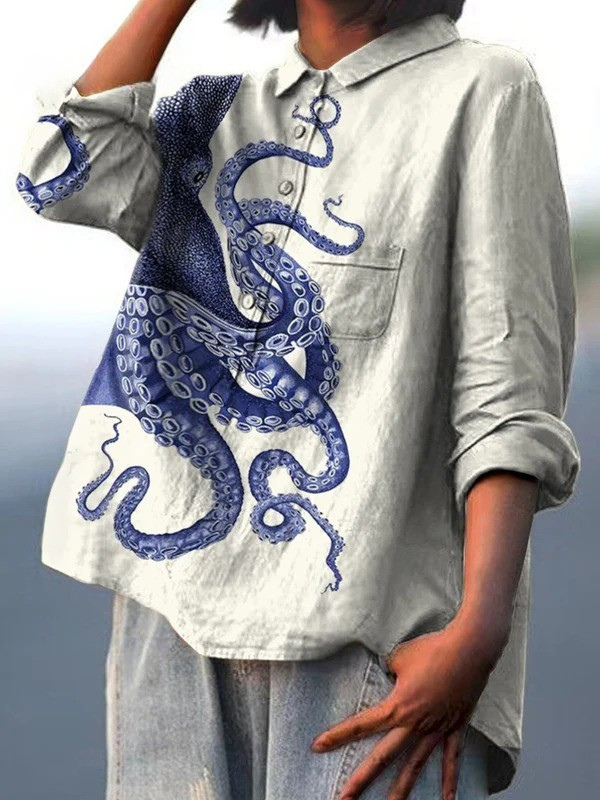 Katelyn | Women's Deep Sea Octopus Tentacles Art Print Casual Shirt