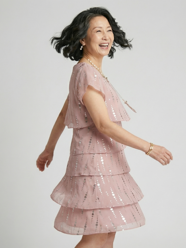 Elizabeth | Poised Dot Line Knee Length Dress