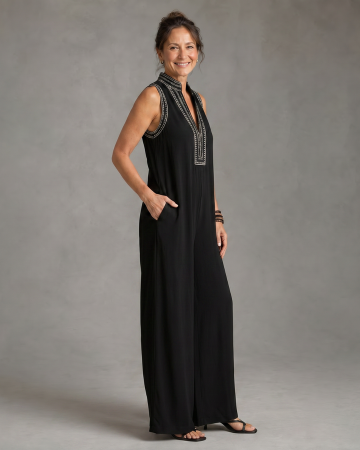 Naomi | Embroidered V-Neck Wide-Leg Jumpsuit