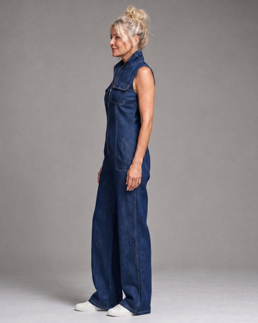 Quinn | Zip-Front Denim Wide-Leg Jumpsuit