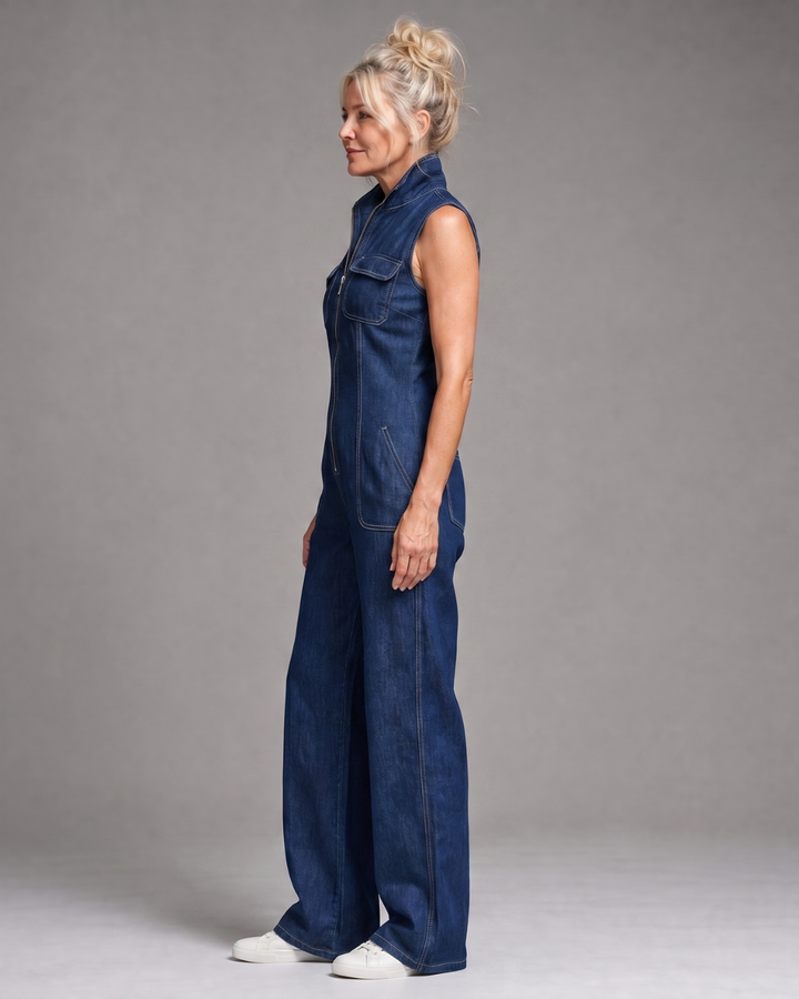 Quinn | Zip-Front Denim Wide-Leg Jumpsuit