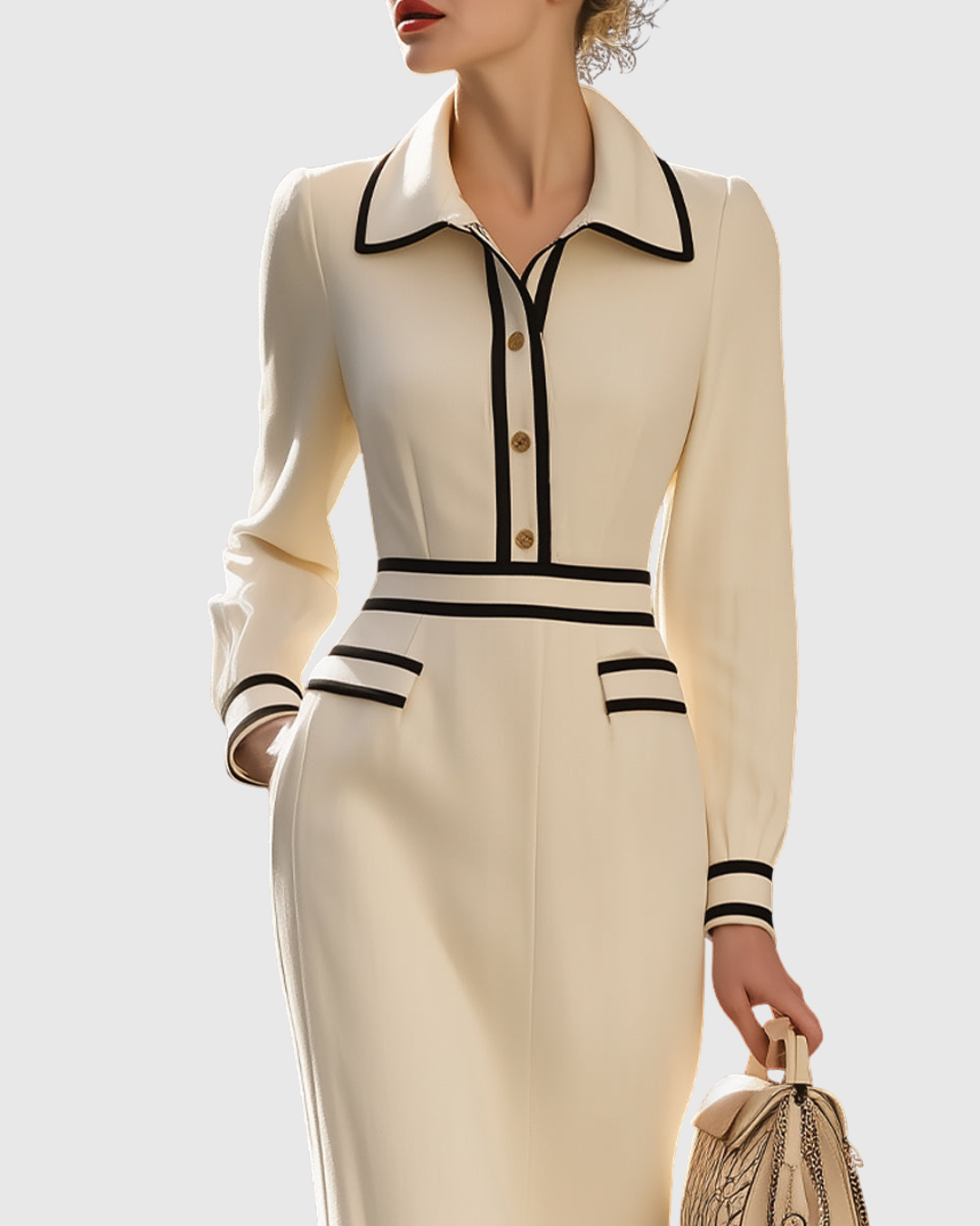 Portia | Tailored Midi Dress with Button Details
