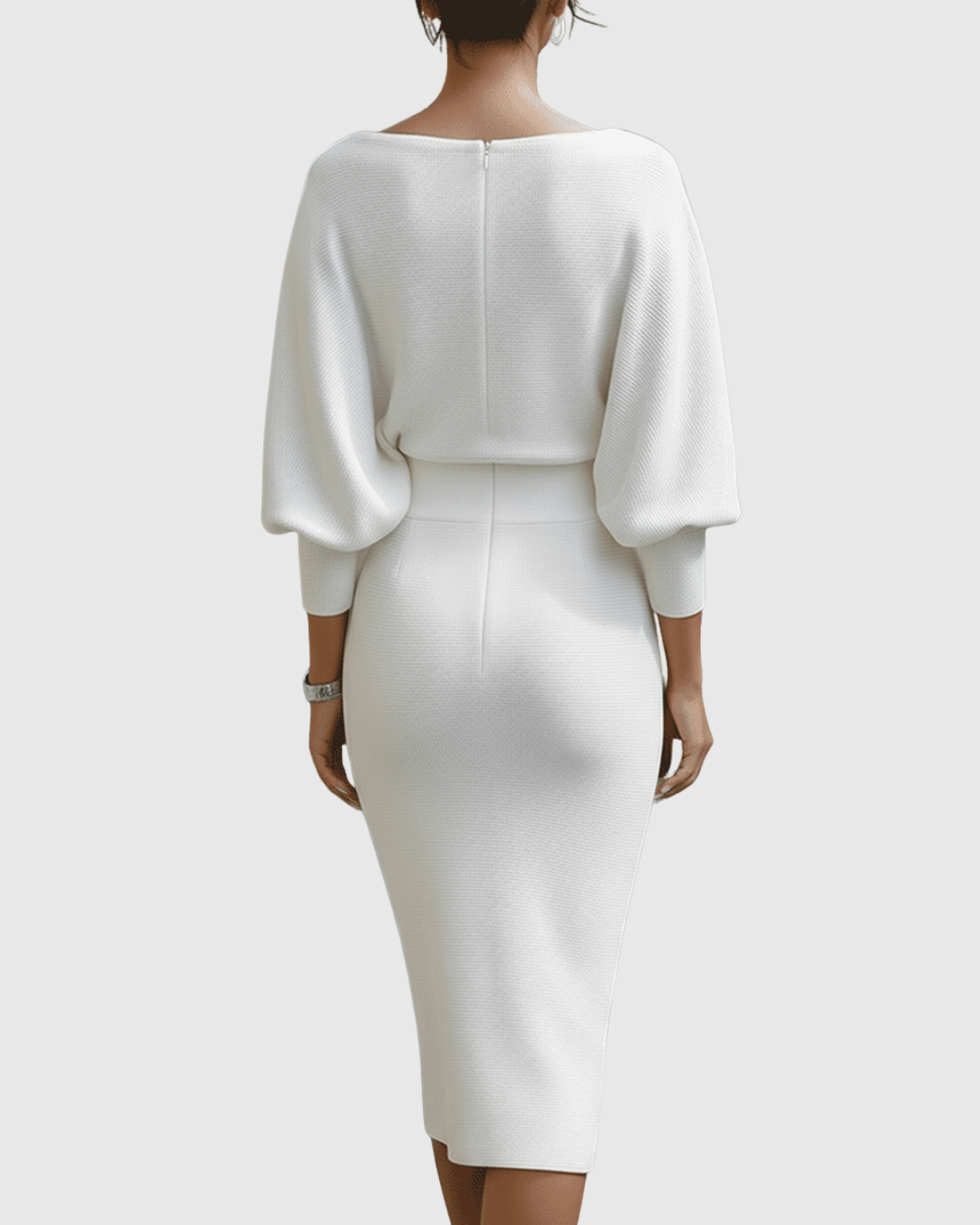 Genesis | White Draped Batwing Midi Dress