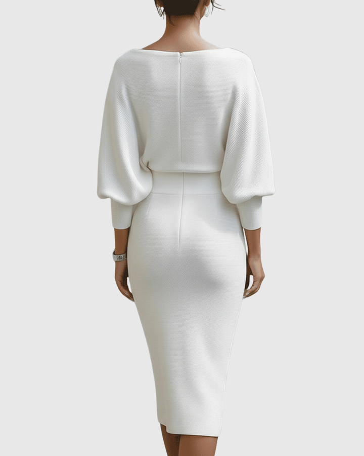 Genesis | White Draped Batwing Midi Dress