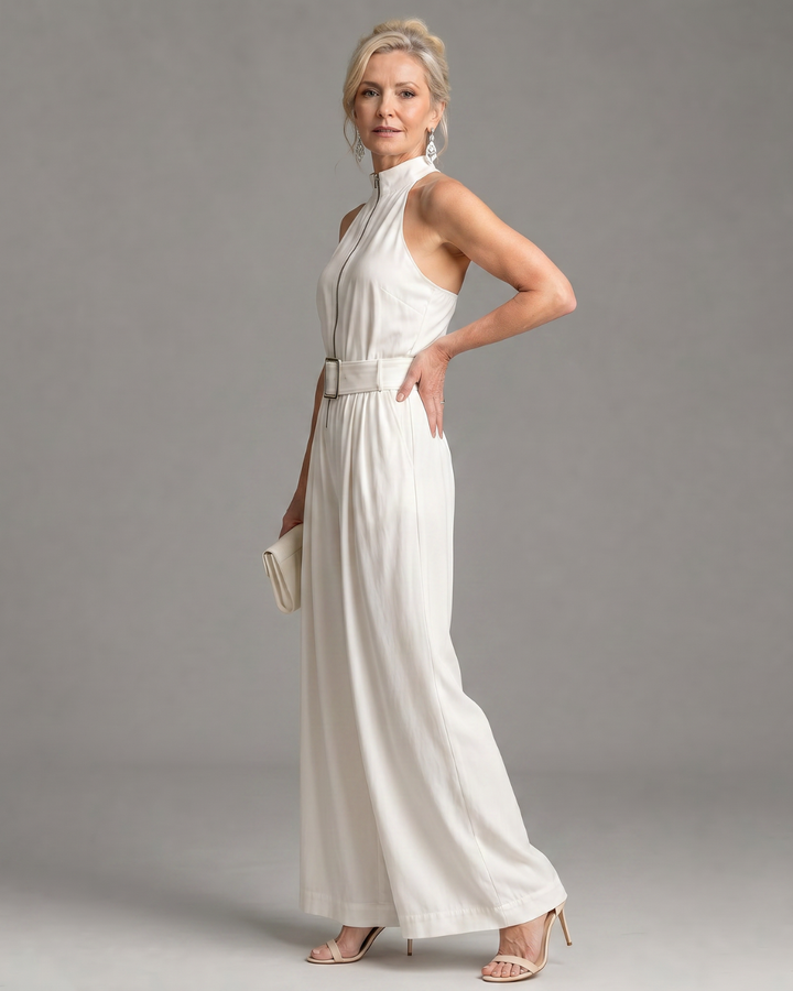 Erin | Belted High-Neck Wide-Leg Jumpsuit