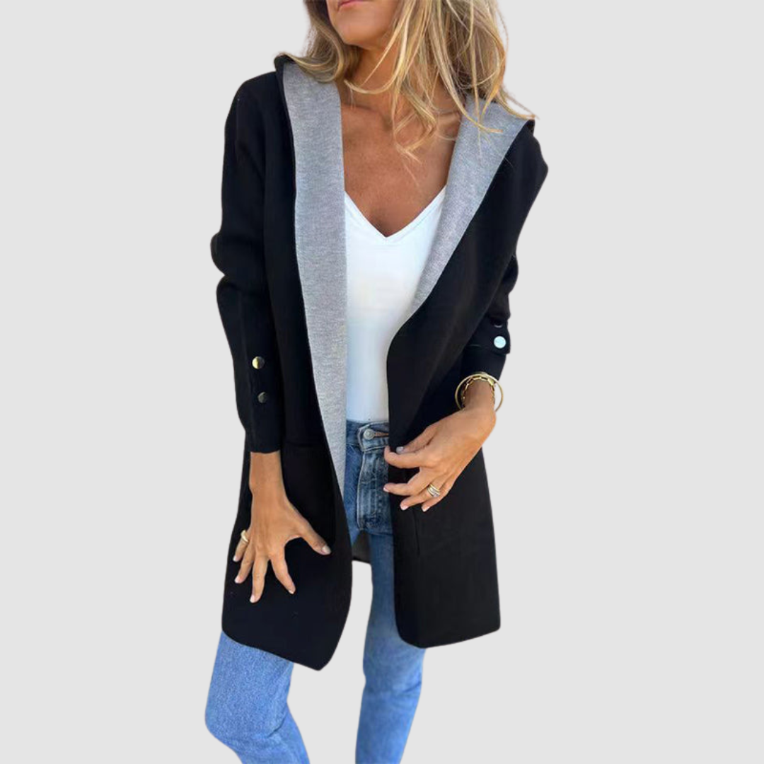 Winona – Hooded Colorblock Open-Front Cardigan