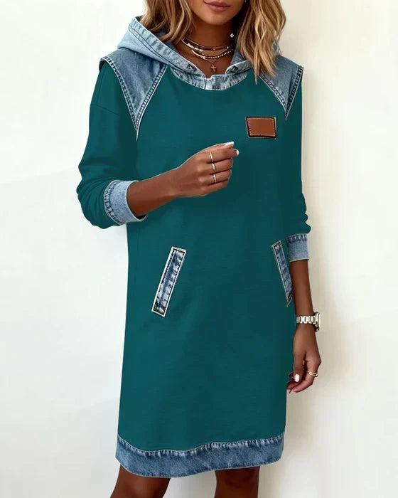 Alexa | Cozy Contrast Hooded Dress