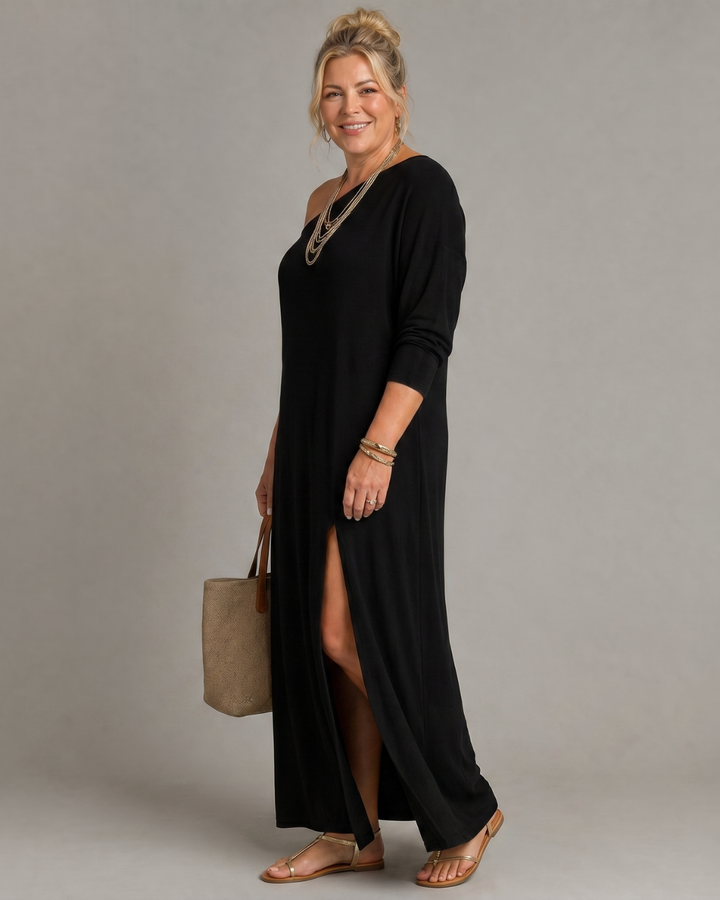 Jenna | One-Shoulder Side-Slit Midi Dress