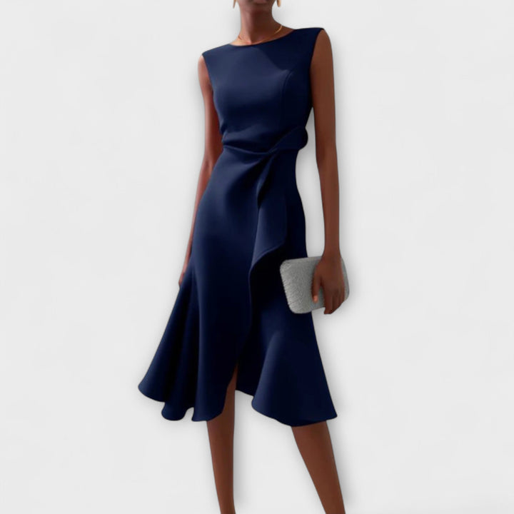 Evie | Draped Asymmetric Midi Dress