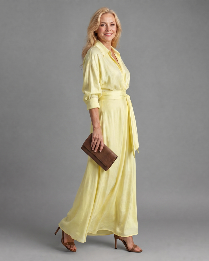 Rachel | Collared Long-Sleeve Midi Dress
