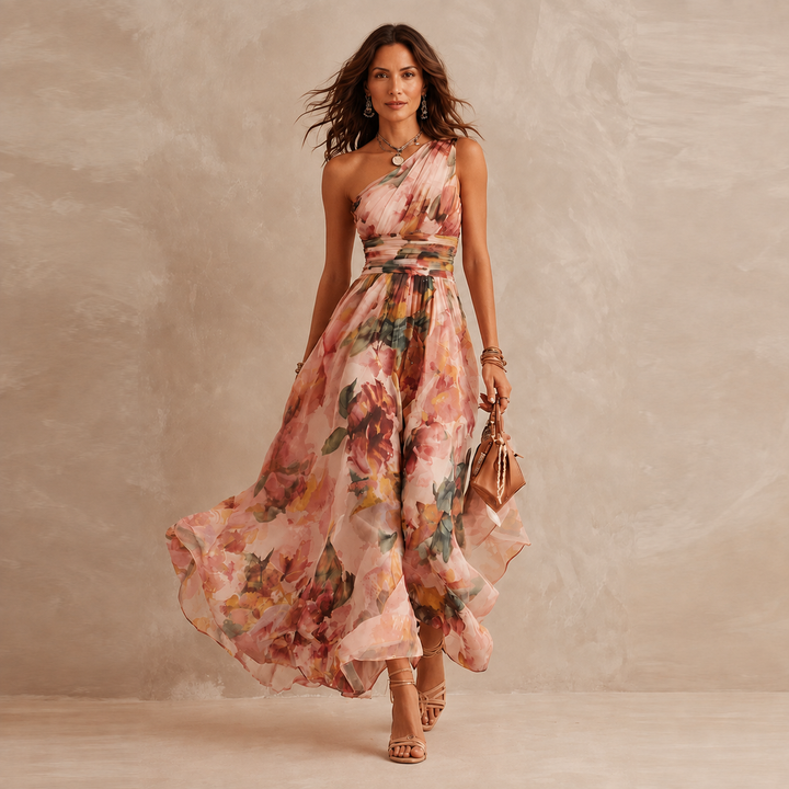 Meredith – One-Shoulder Floral Maxi Dress