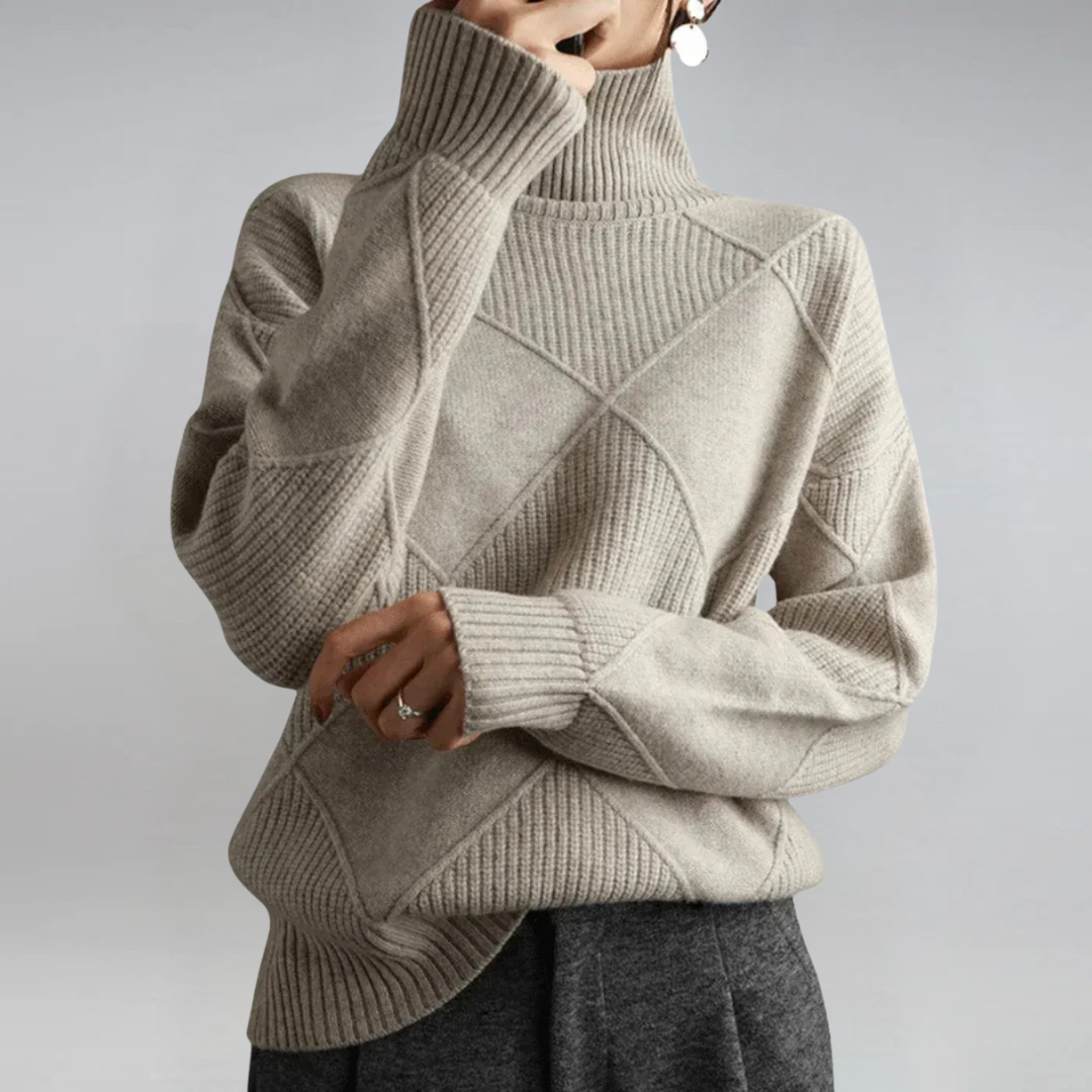 Bernice – Turtleneck Geometric Knit Sweater