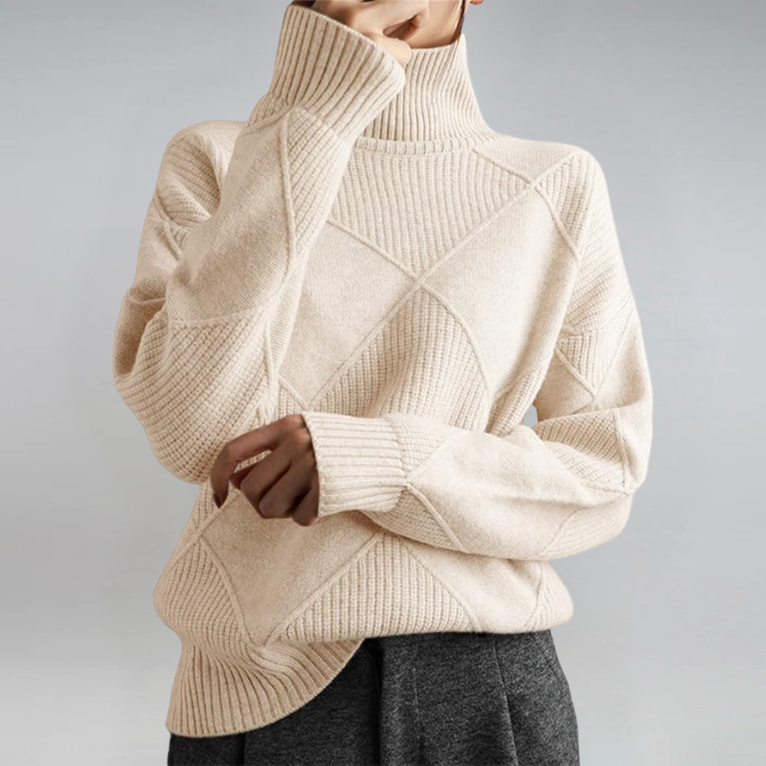 Bernice – Turtleneck Geometric Knit Sweater