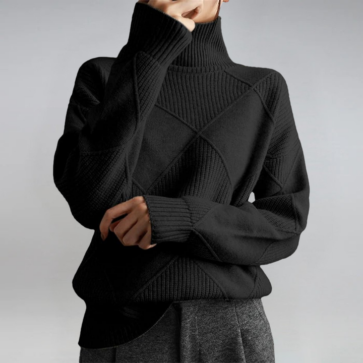 Bernice – Turtleneck Geometric Knit Sweater