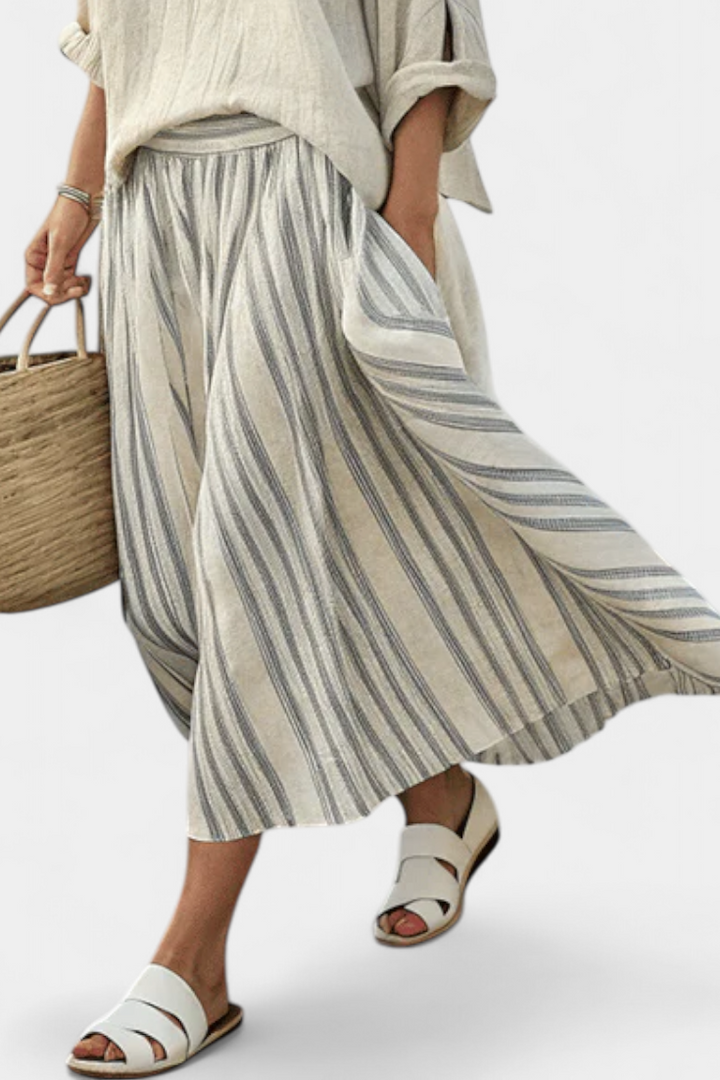 Brittney | Comfortable Loose Blouse & Striped Midi Skirt