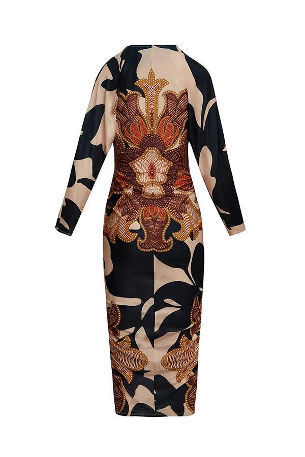 Elaina | Sun Escape Unique Print Dolman Midi Dress