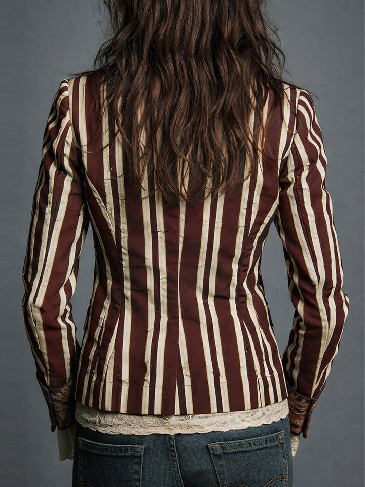 Arlene – Striped Blazer with Floral Print Detail
