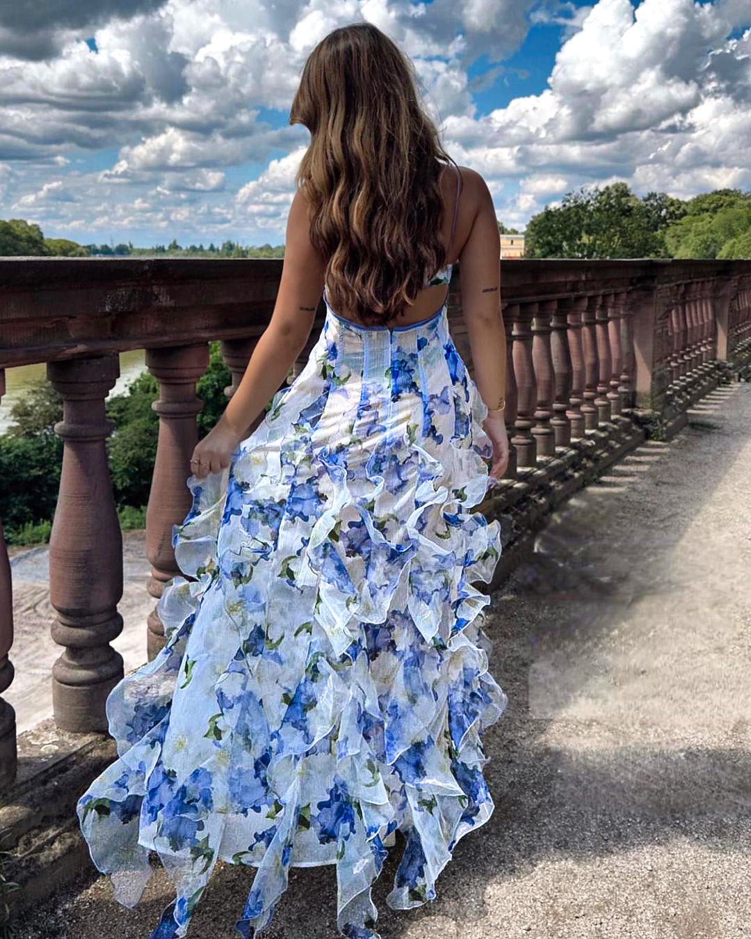 Raina | Ruffled Floral Midi Dress