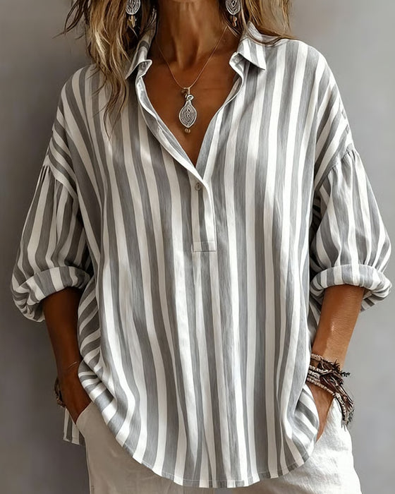 Jayda | Loose Striped Blouse with Collar