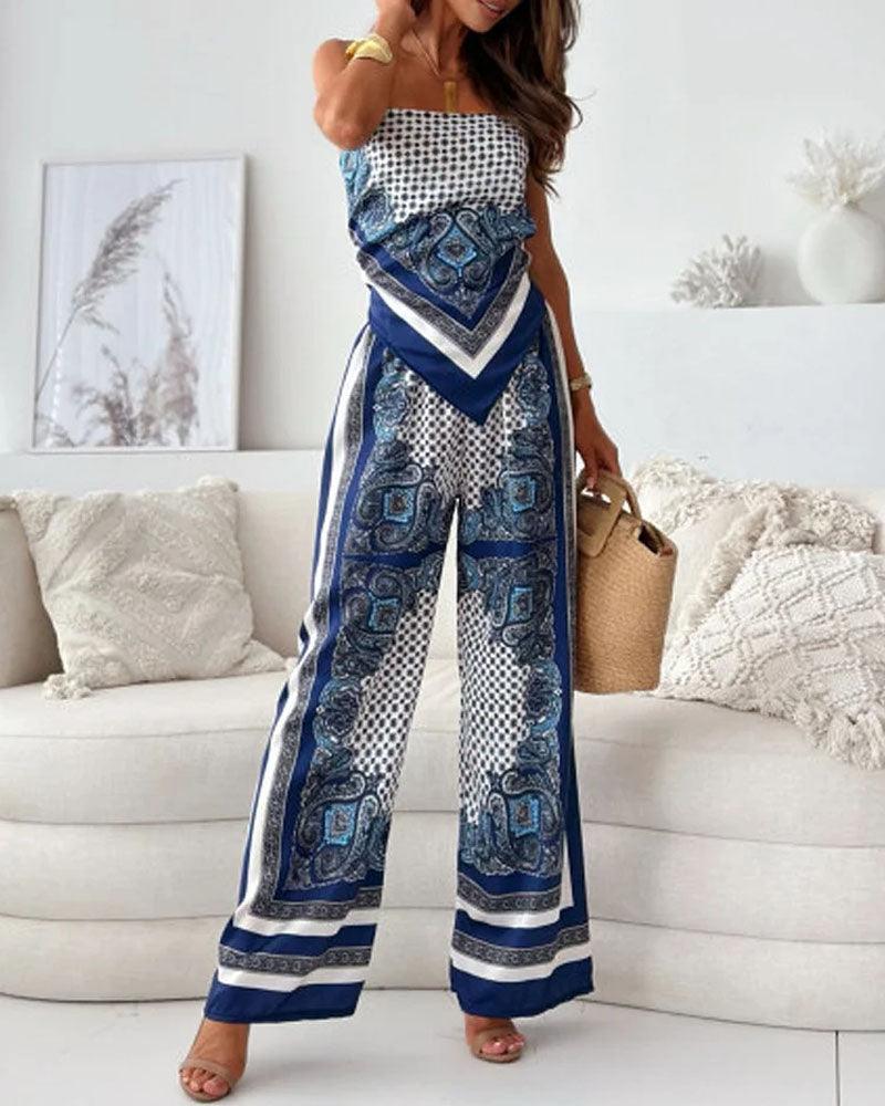 Carolanne | Vacation Ready Stylish Lace-Up Vest & Pants Two-Piece Set Dress