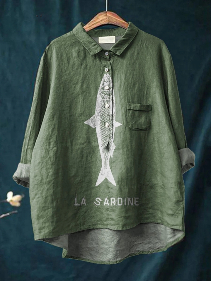 Terra | Sardine Fish Graphic Printed Women's Casual Shirt