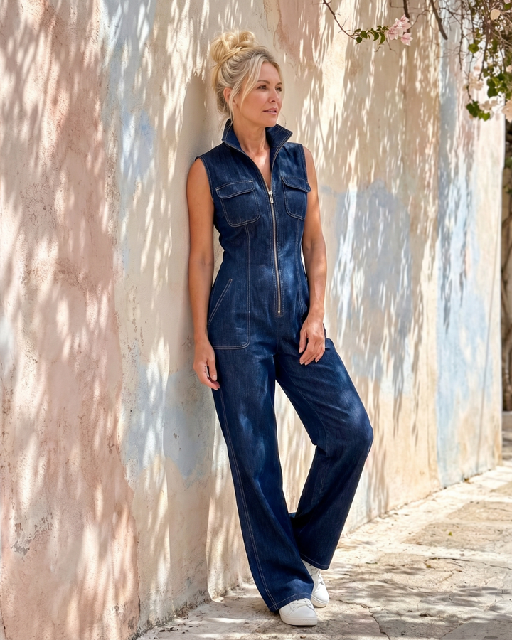 Quinn | Zip-Front Denim Wide-Leg Jumpsuit