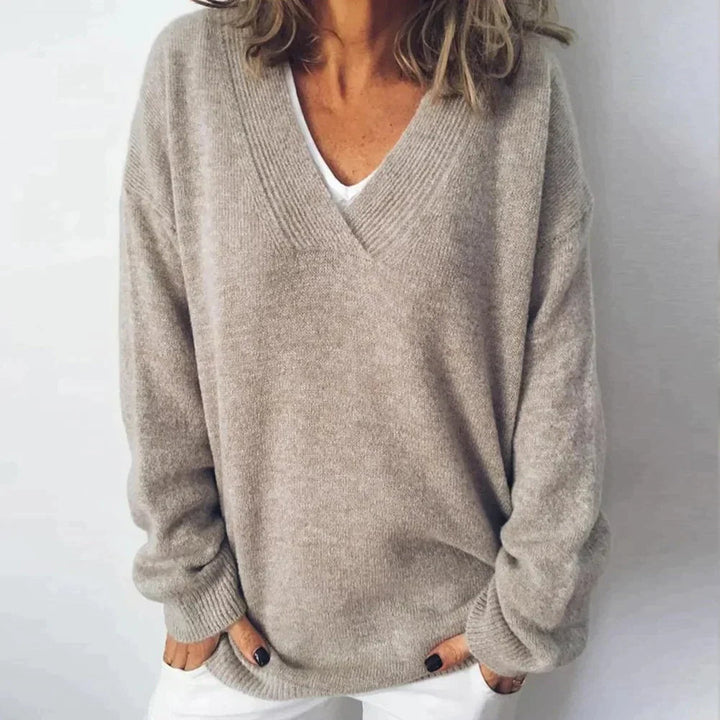 Rena – Relaxed V-Neck Knit Sweater