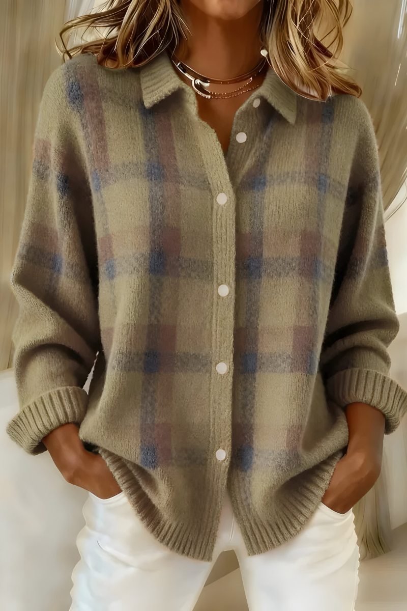 Alma – Plaid Button-Up Knit Cardigan