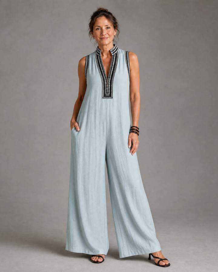 Naomi | Embroidered V-Neck Wide-Leg Jumpsuit