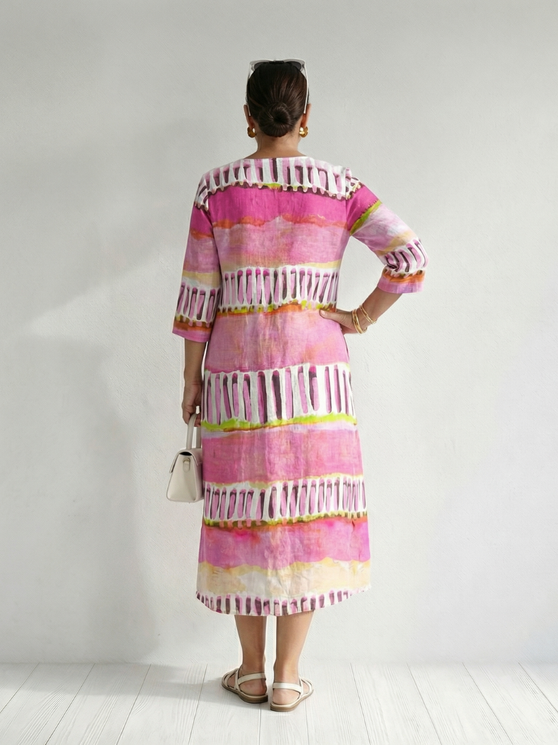 Penelope | Easy Flow Patterned Stripe Midi Dress