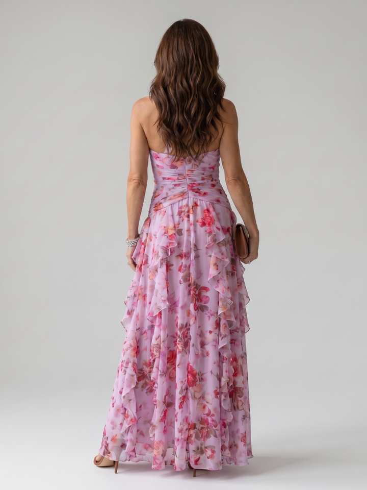 Avery | Halter Ruched Floral Maxi Dress